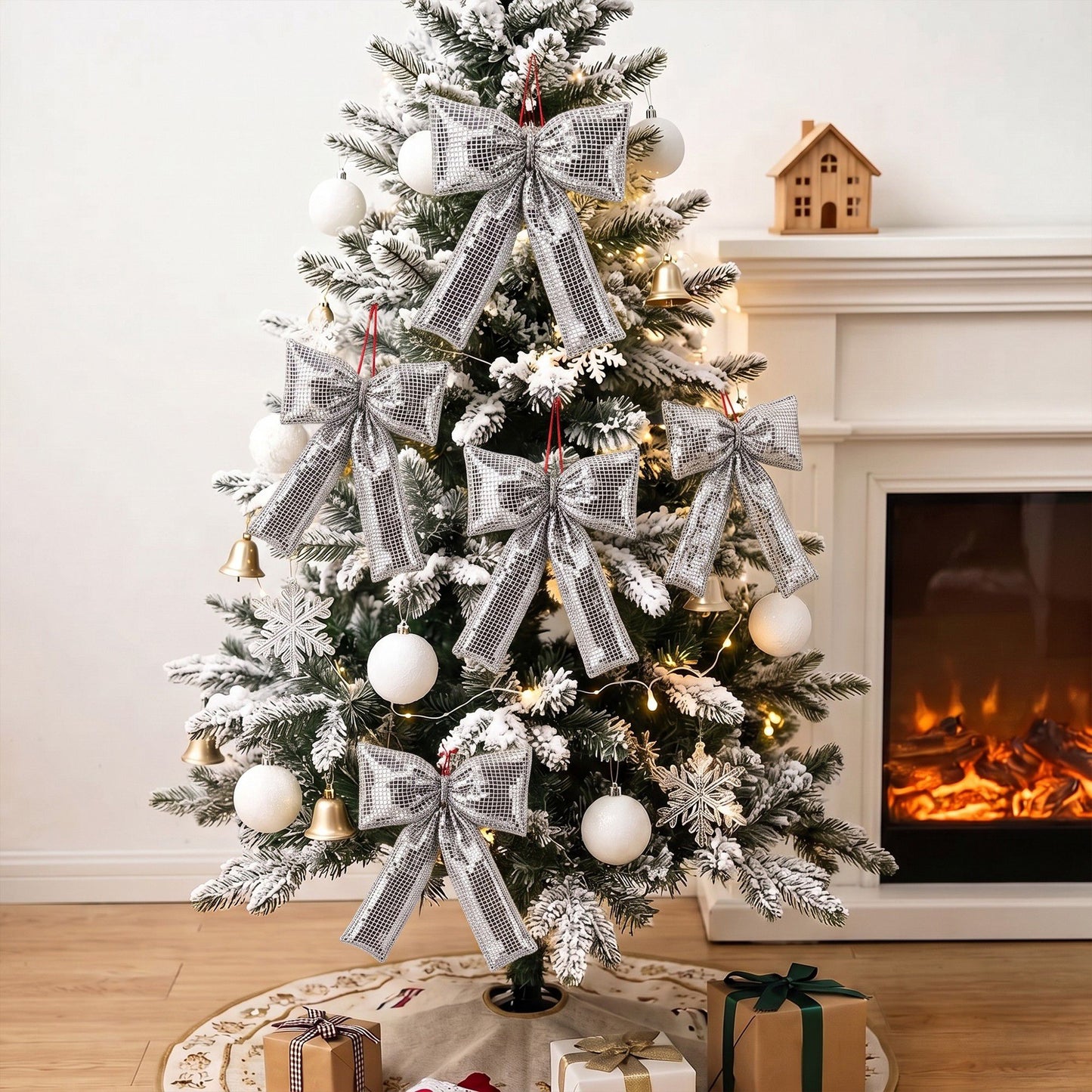 5pc Shimmering Christmas Bow Hanging Ornaments