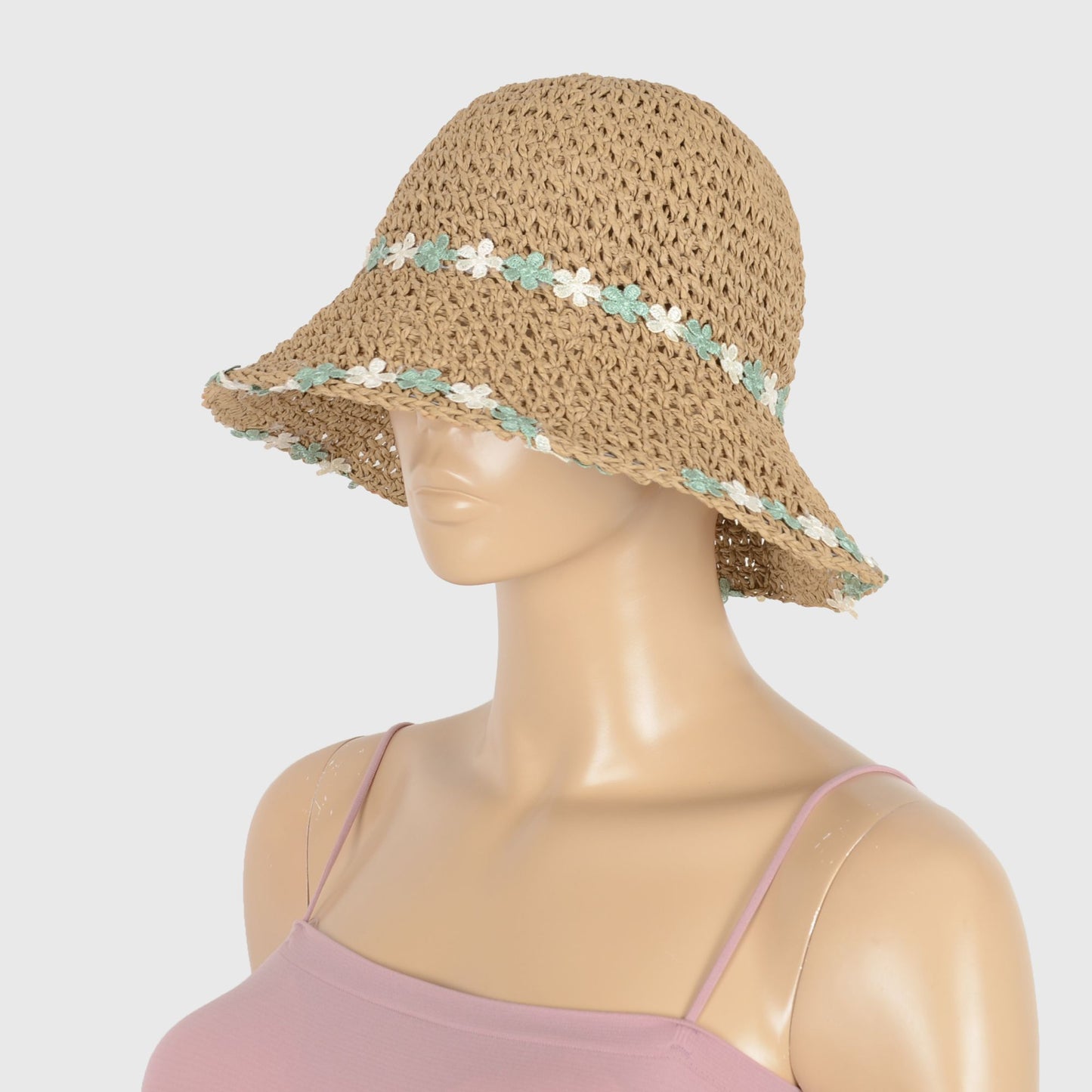 Floral - Embellished Crochet Straw Sun Hat