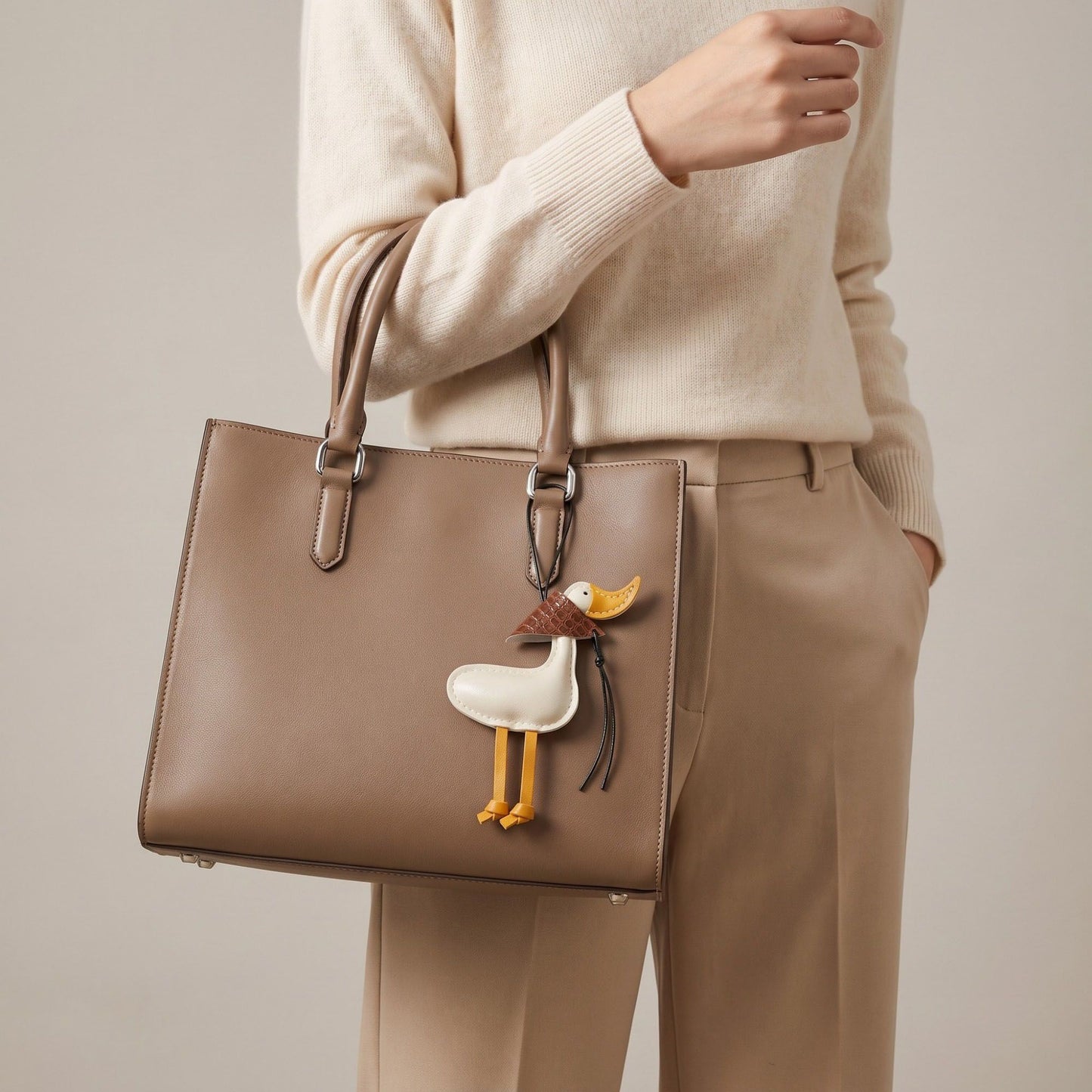 Duck Bag Charm with Beak and Patterned Scarf Accent