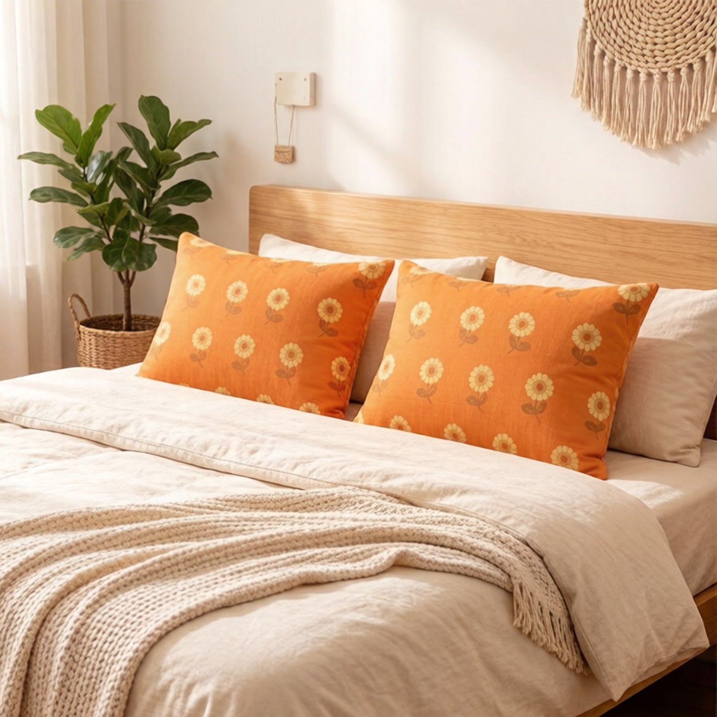 2-Piece Cotton Pillowcases with Vibrant Flower Print Design for Bedroom, Soft and Cozy Bedding Set 20x26in