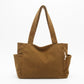 Corduroy Tote Bag Large Capacity Shoulder Bag with Side Pockets and Zipper Closure