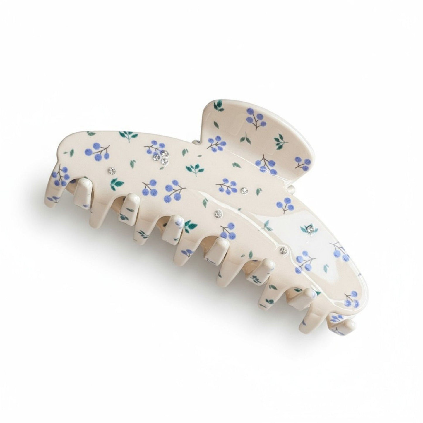 2pcs Floral Print Hair Claw Clip with Rhinestone Accents and Glossy Finish