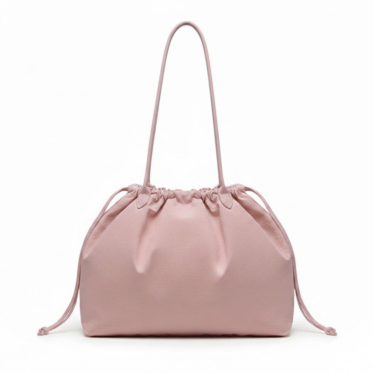 Nylon Drawstring Shoulder Tote Bag with Soft Slouchy Silhouette and Long Carry Straps