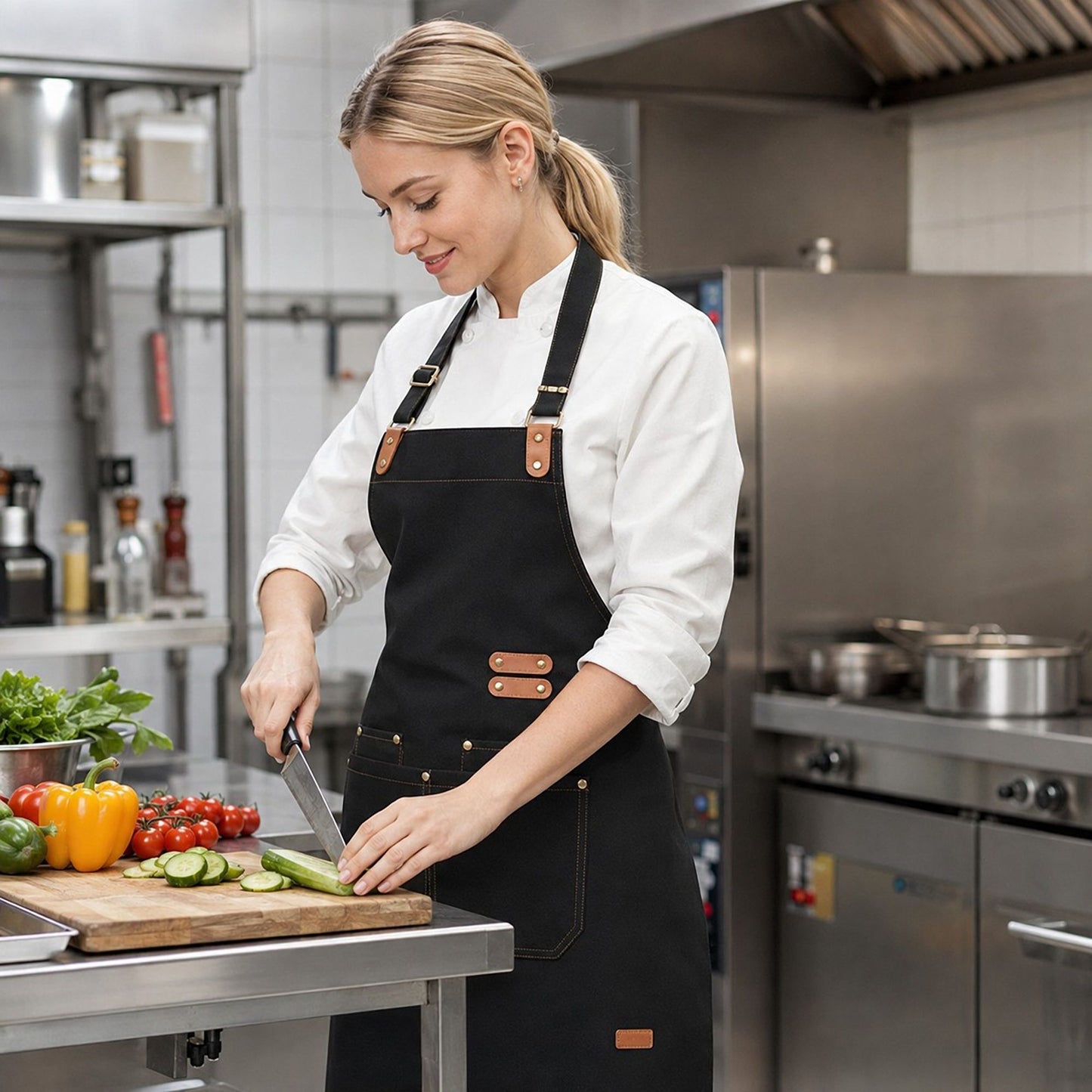 Water Resistant Canvas Bib Apron with Adjustable Straps and Pockets