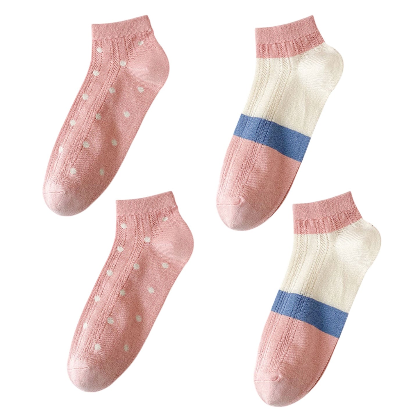 4 Pairs Low-Cut Mesh Knit Cotton Socks Cute Pattern Breathable Stretch for Everyday Casual Wear