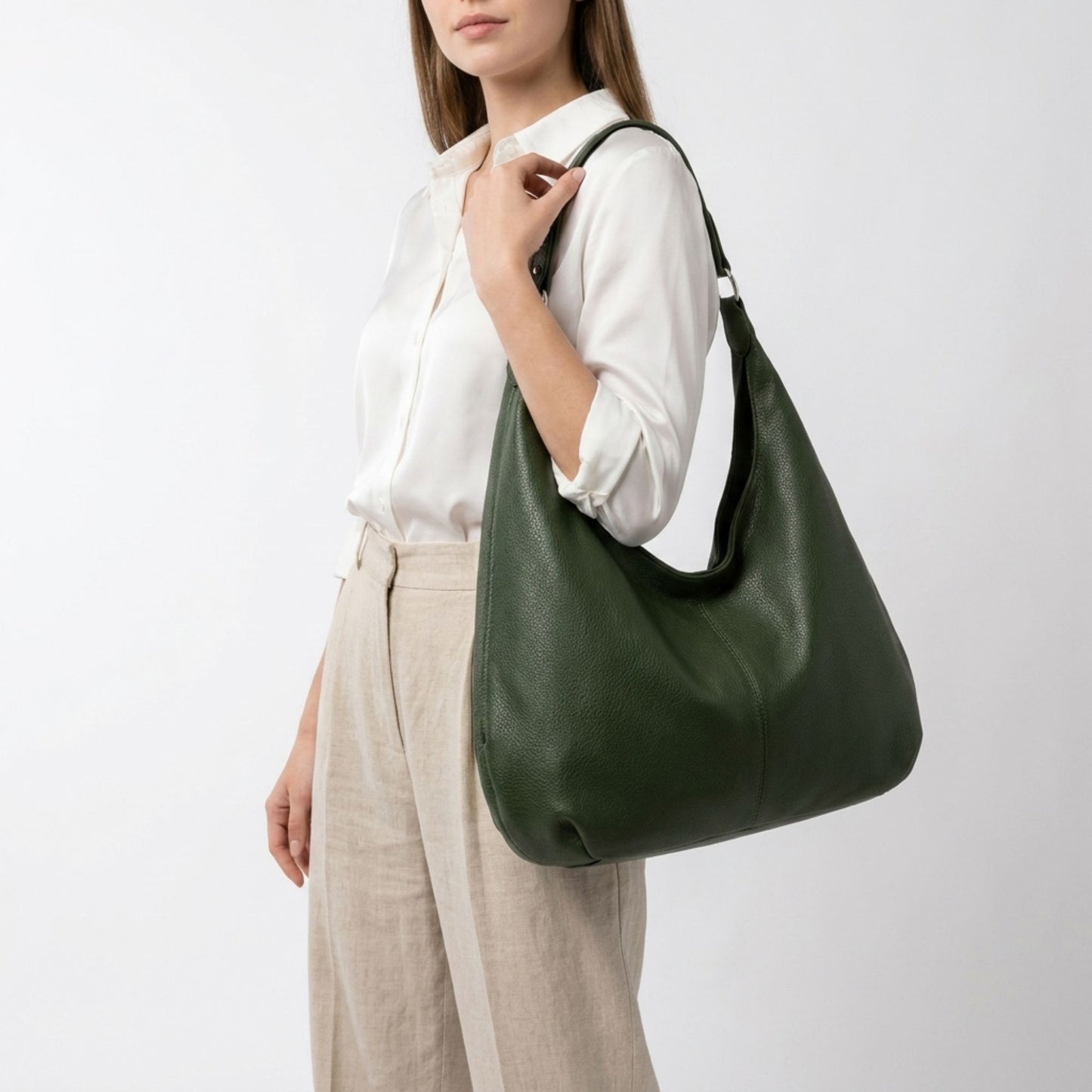 Large Slouchy Hobo Shoulder Bag with Zip Closure and Inner Pockets