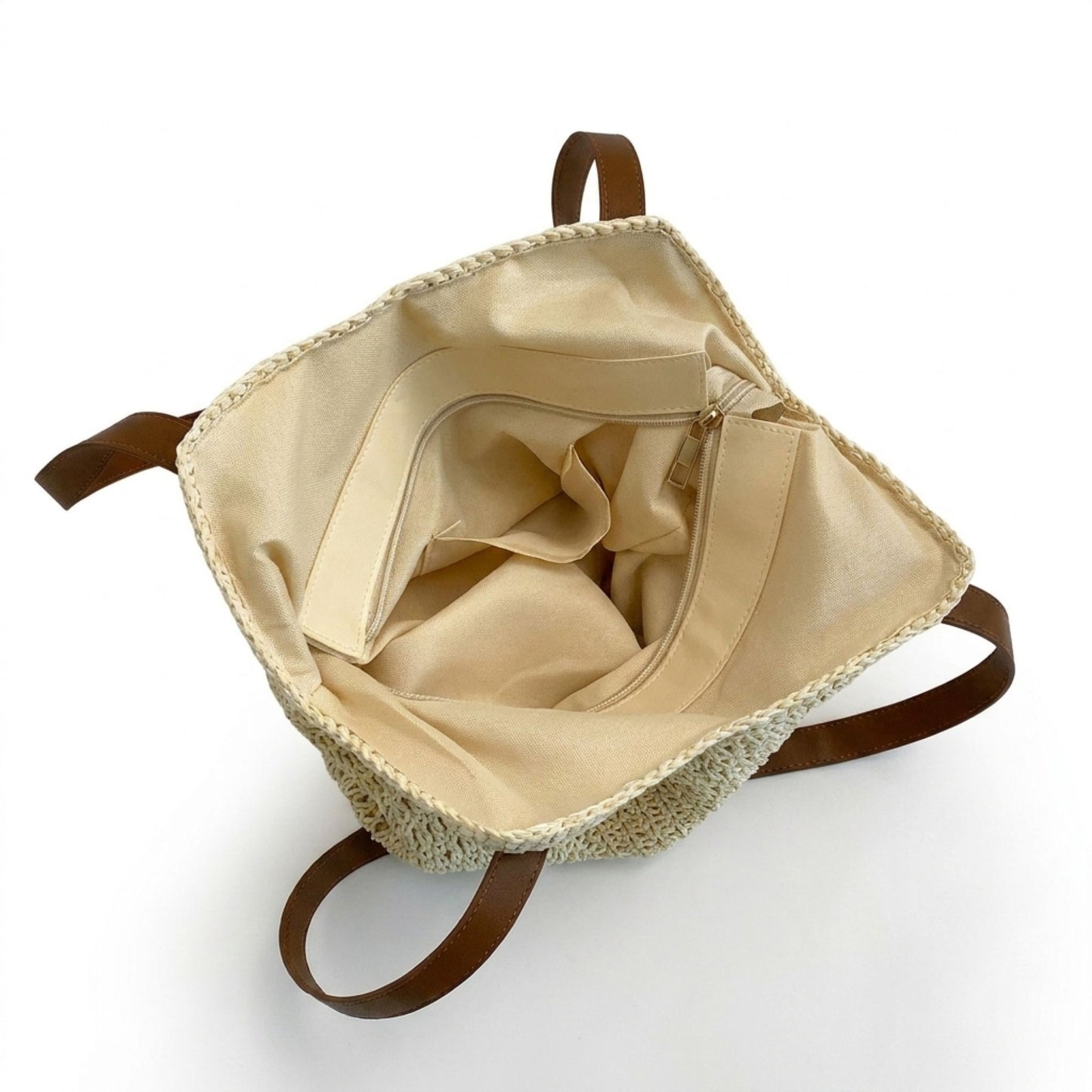 Cotton Crochet Woven Tote Bag with Shoulder Straps and Inner Pocket