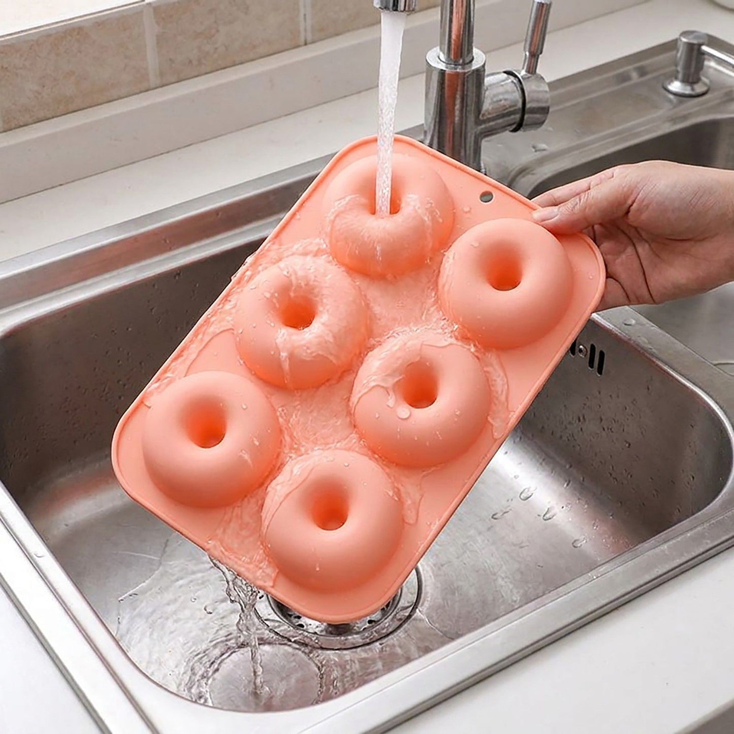 2-Piece Silicone Donut Baking Mold with 6 Round Ring Cavities