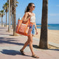 Large Mesh Beach Tote Bag with Shoulder Handles and Pockets