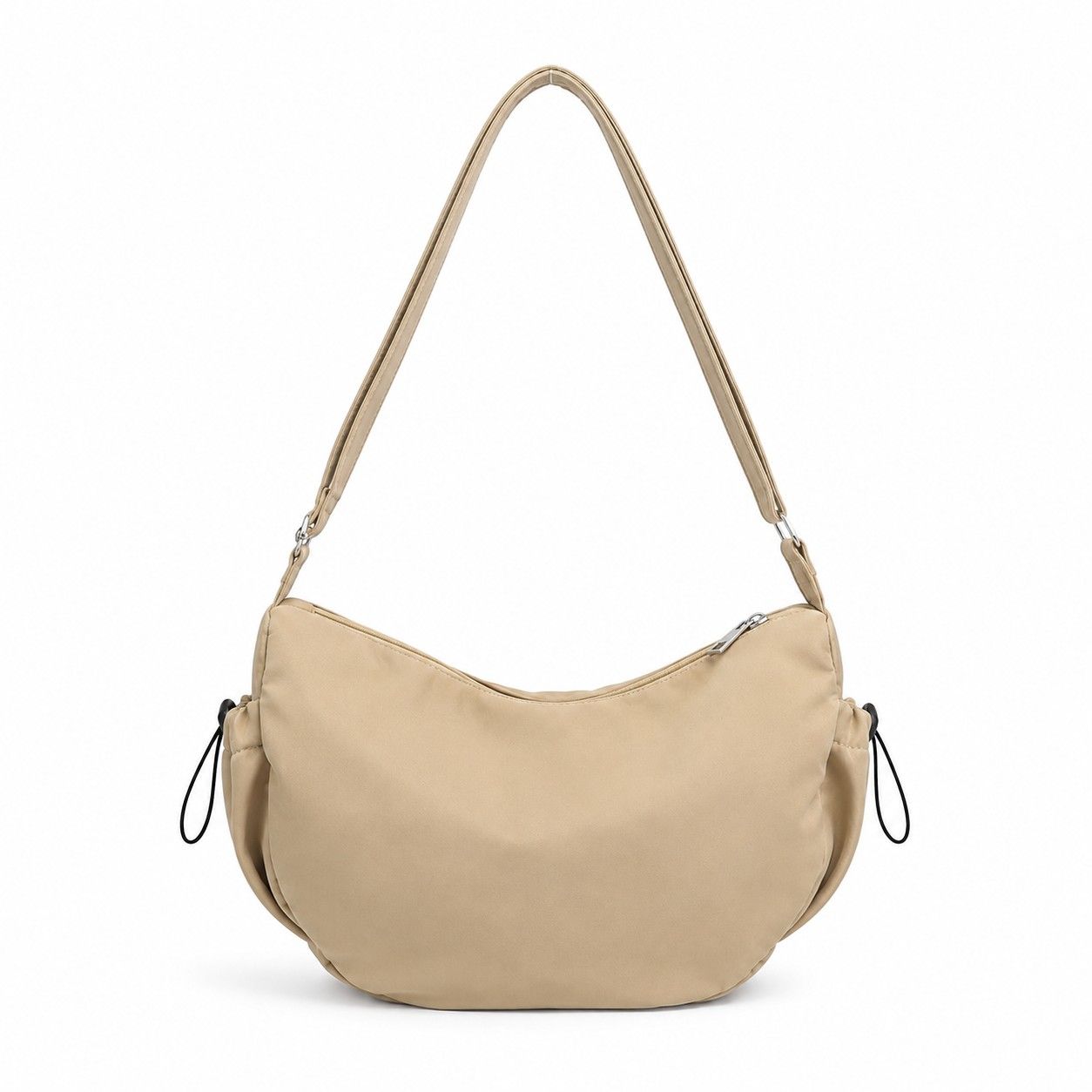 Crescent Crossbody Shoulder Bag with Side Pockets and Adjustable Strap