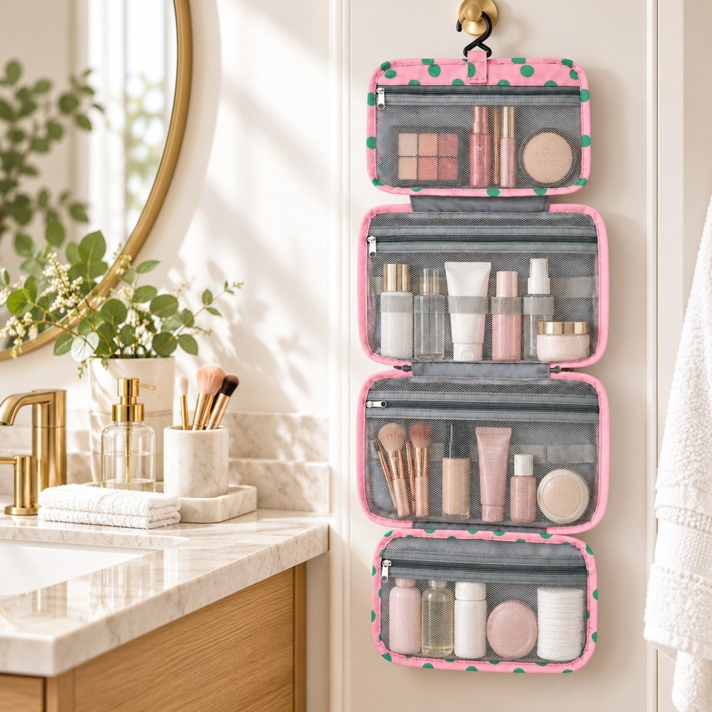 Hanging Toiletry Bag with Hook and Makeup Organizer