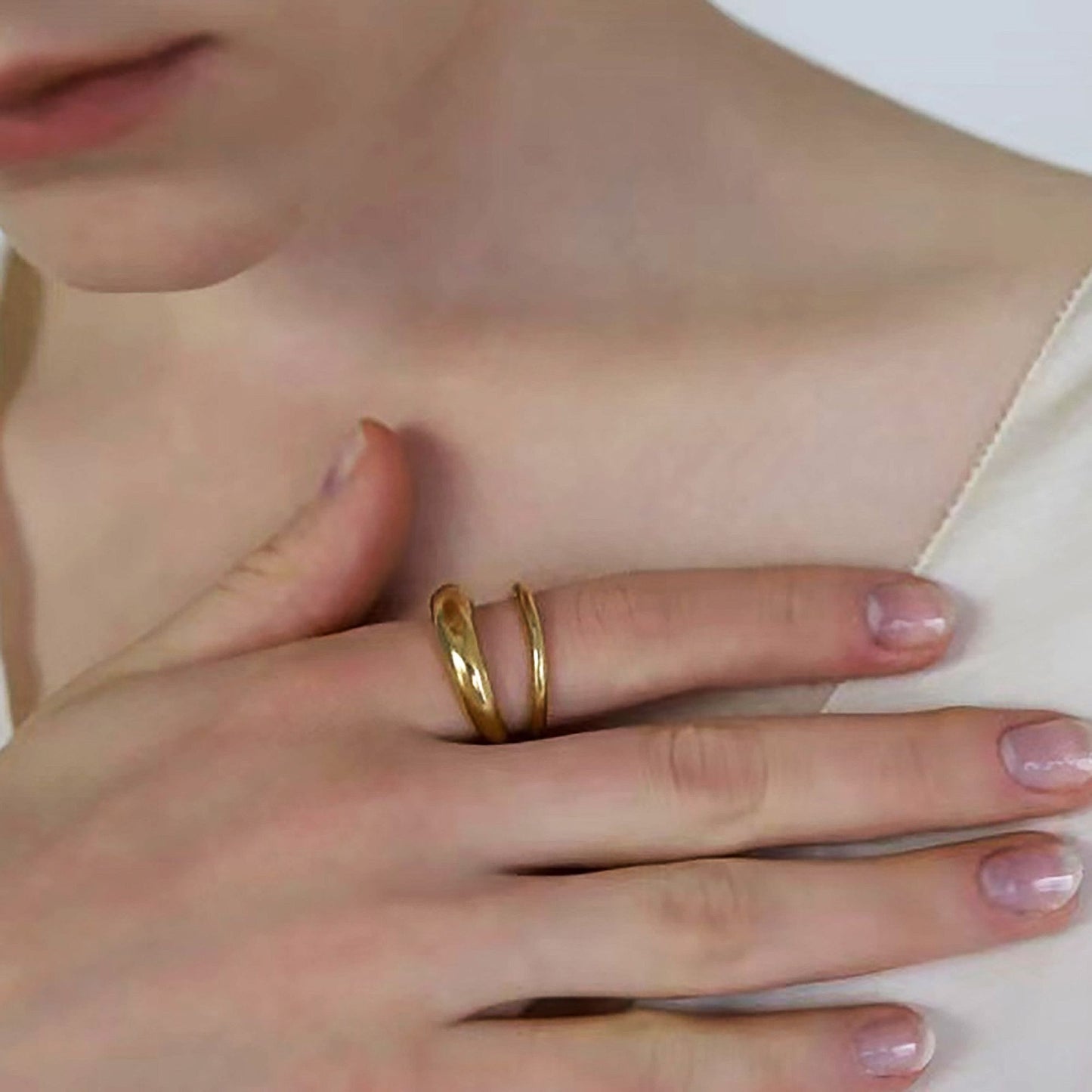 Women's Titanium Steel Double Loop Ring - Durable Hypoallergenic Statement Ring for Daily Wear
