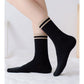 4-Pack Ribbed Crew Socks with Double Stripe Cuff Soft Stretch Fit in Neutral Tones