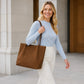 Faux Suede Tote Bag with Removable Zip Pouch and Double Shoulder Handles