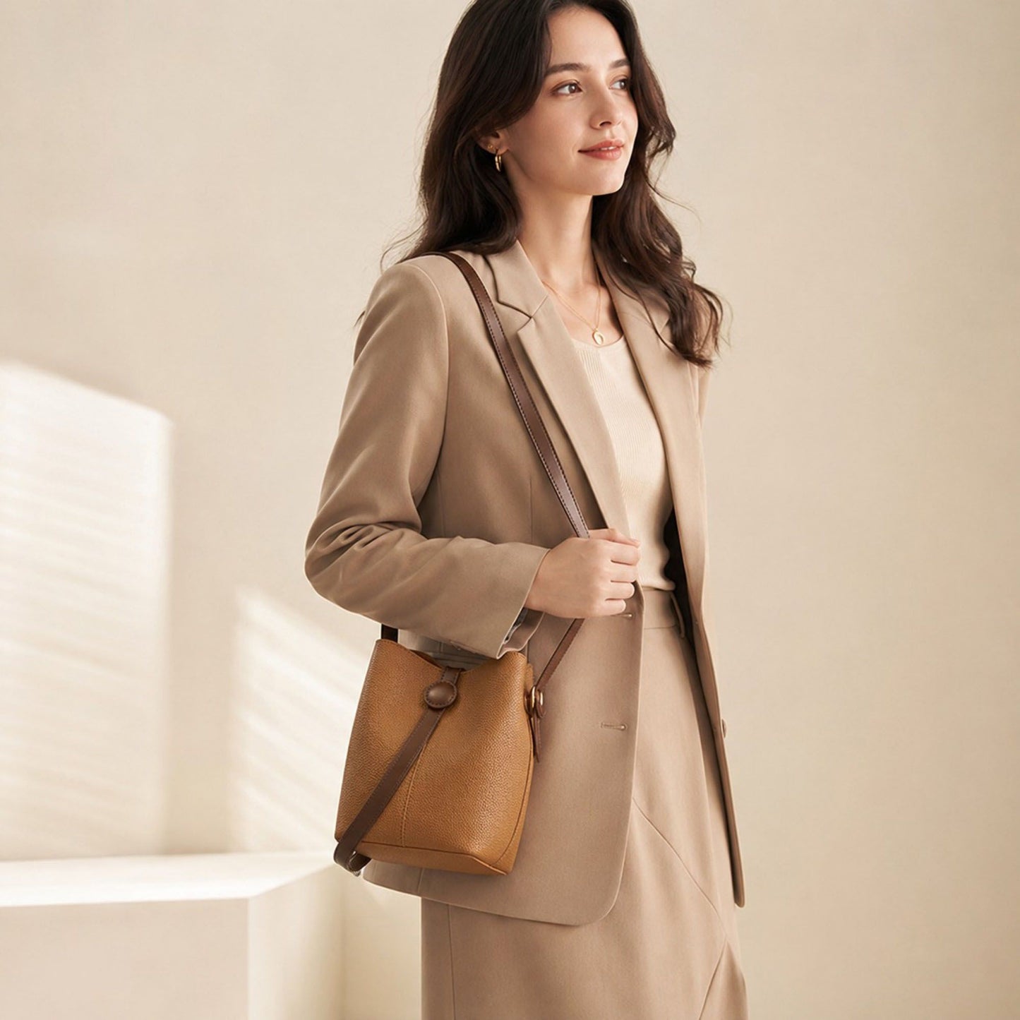 Bucket Crossbody Bag with Top Handle Adjustable Strap and Pebbled Texture