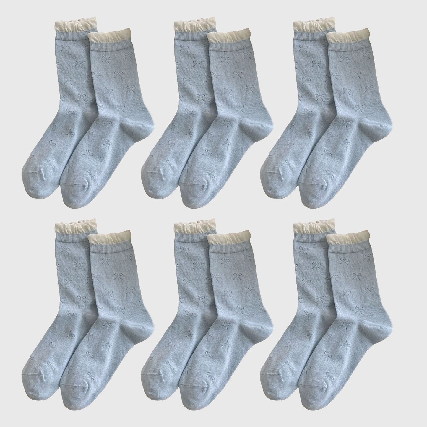 Bow-Patterned Ruffle-Cuff Ankle Socks 6pk