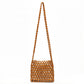 Beaded Crossbody Mini Bag with Long Strap Open Weave Wooden Bead Shoulder Purse Lightweight Small Handbag