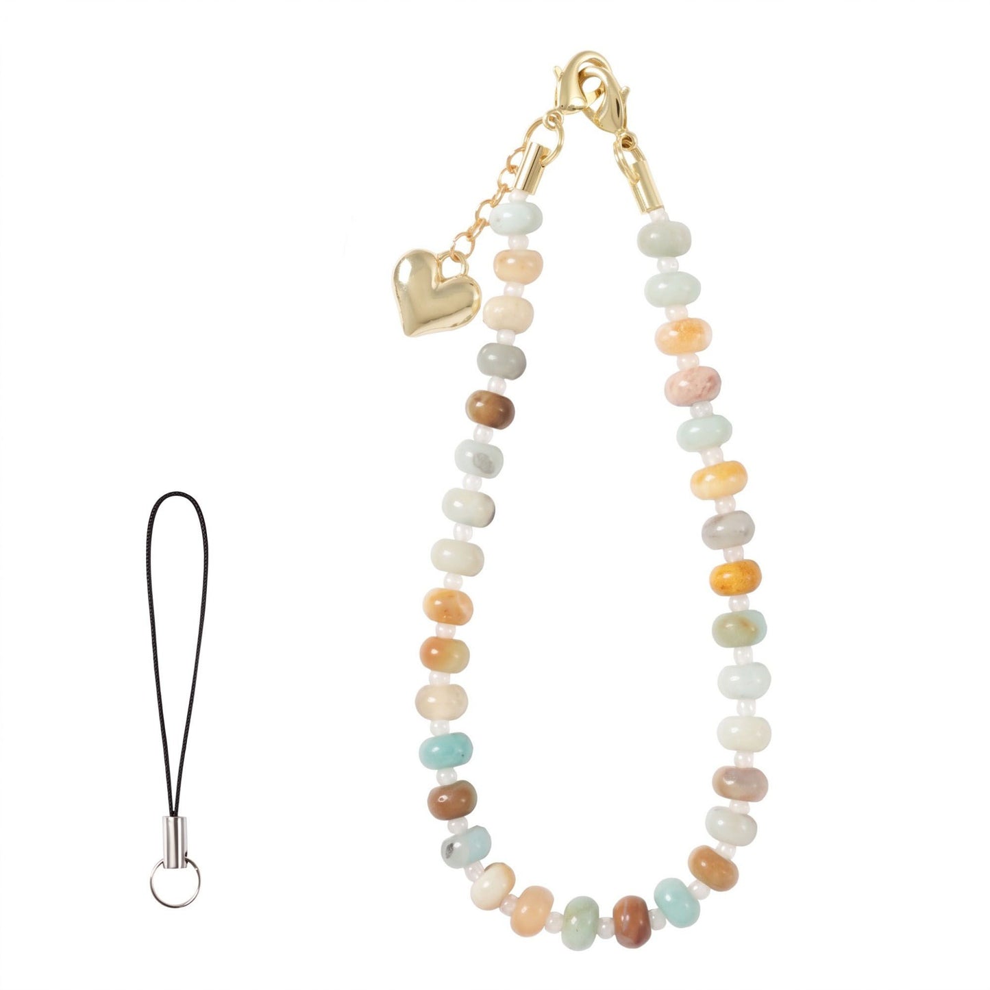 Beaded Phone Wrist Strap with Heart Charm