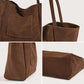 Large Faux Suede Tote Bag with Front Pocket and Double Shoulder Handles