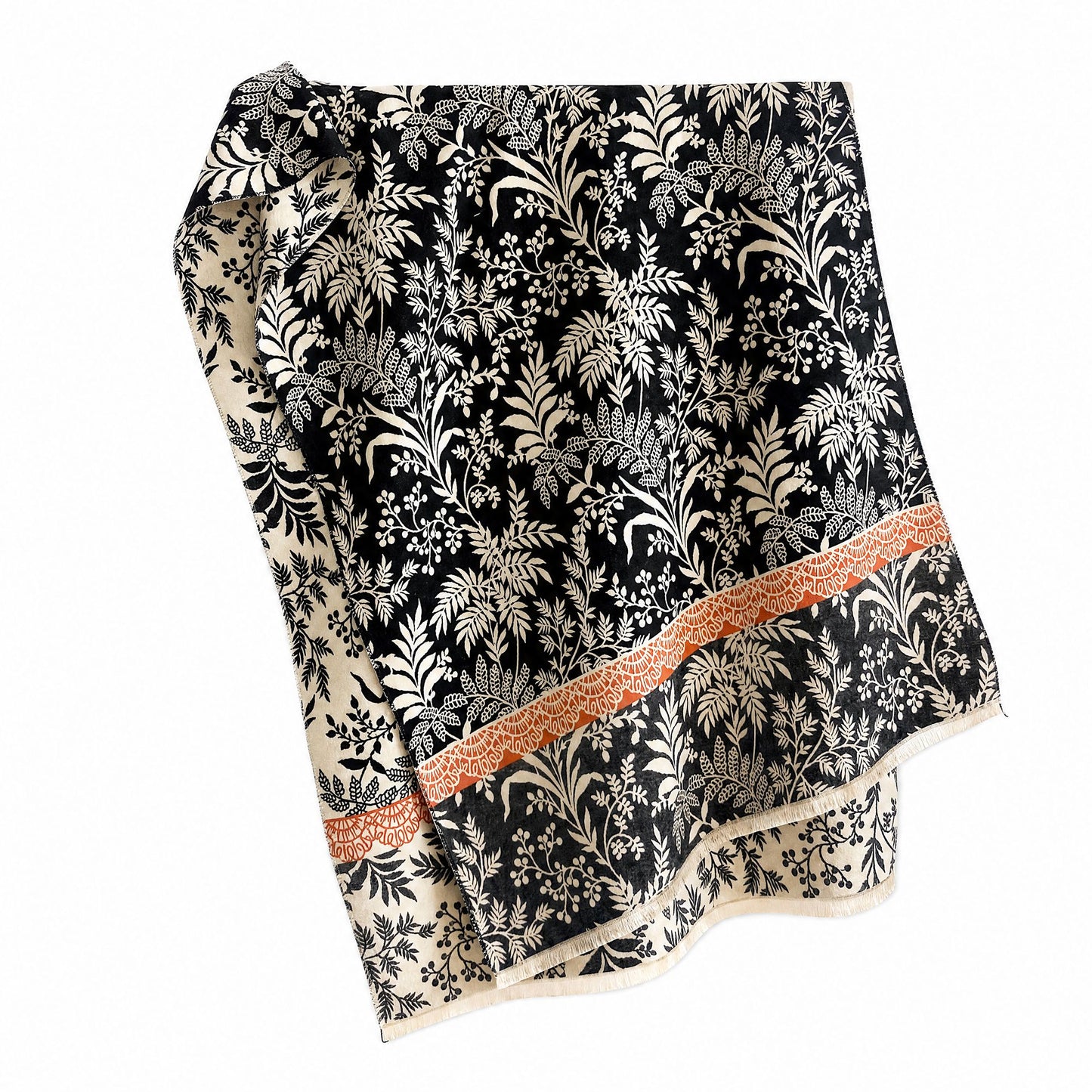 Botanical Floral Print Oversized Scarf Lightweight Wrap with Fringe 70.8*25.6 Inches
