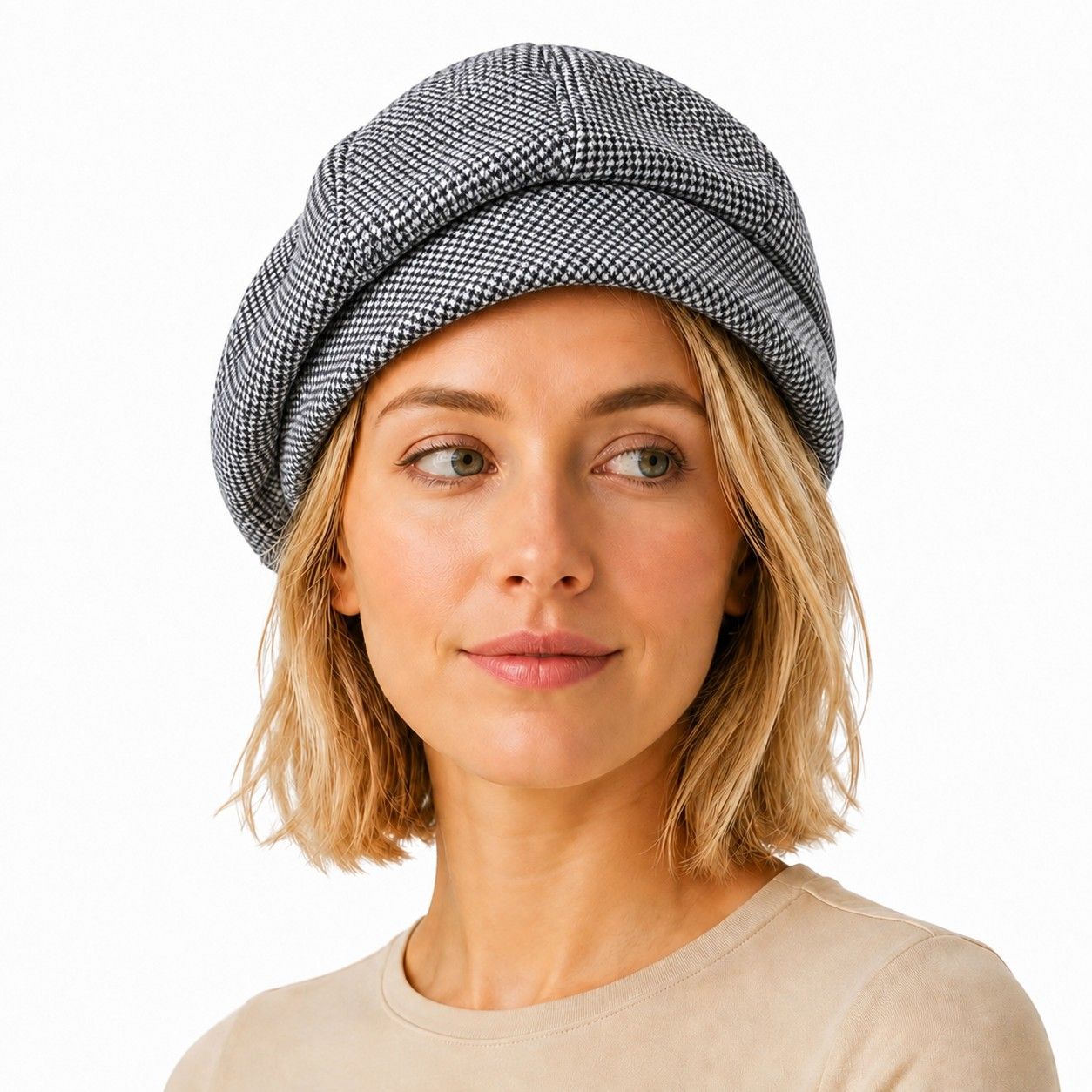 Wool Blend Houndstooth Beret Hat Vintage Painter Cap for Fall Winter