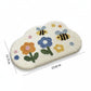Tufted Floor Mat with Happy Text and Floral Pattern Non Slip Backing Soft Plush Decorative Scalloped Edge Indoor Rug