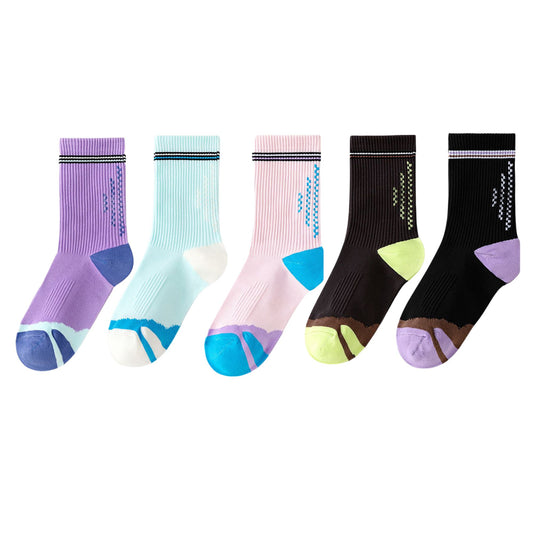 5 Pairs Mid-Crew Sport Socks Cushioned Arch Support Breathable Athletic Fit with Elastic Cuff