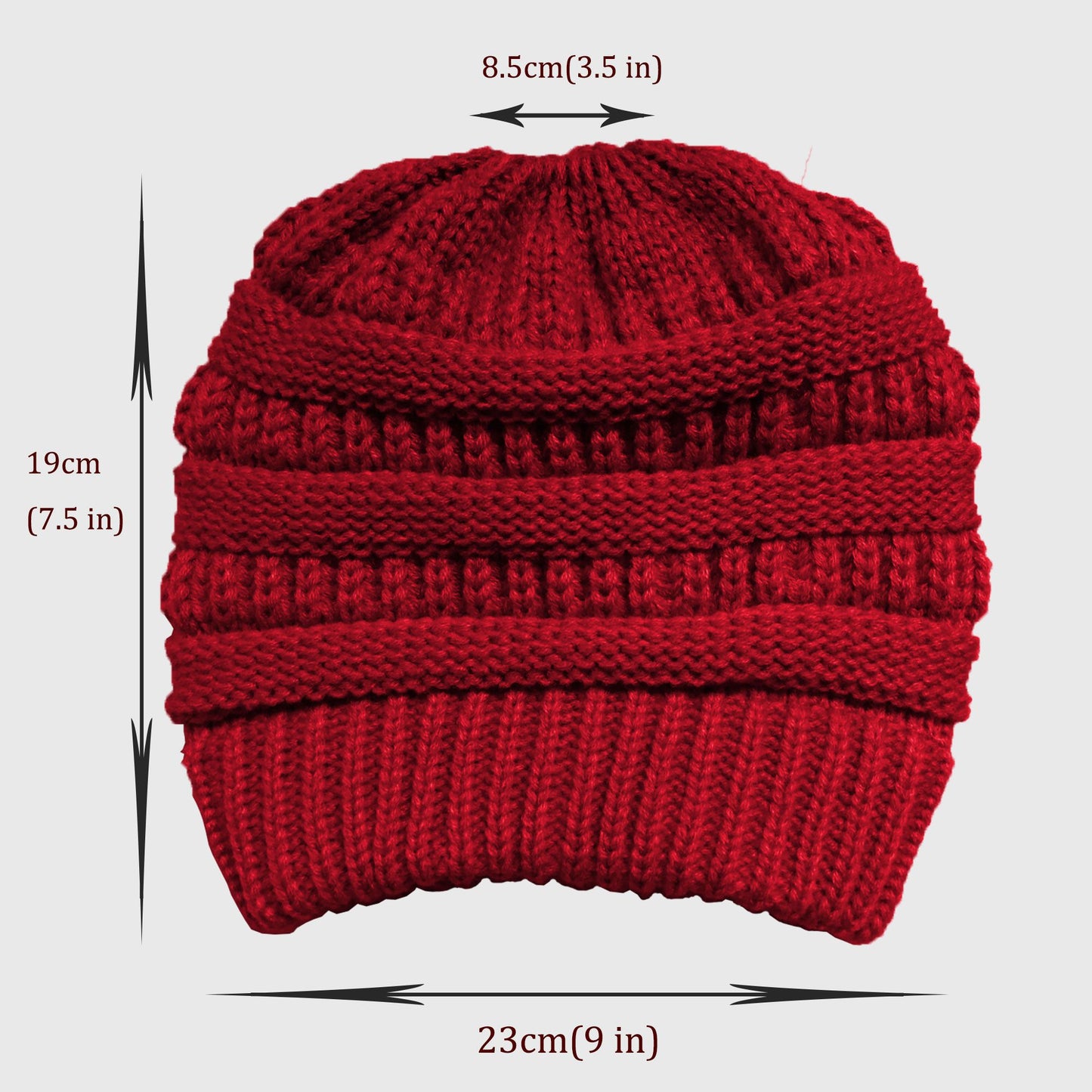 Ponytail Beanie Hats - Acrylic Knit Stretchable Messy Bun Skull Cap for Winter & Casual Wear