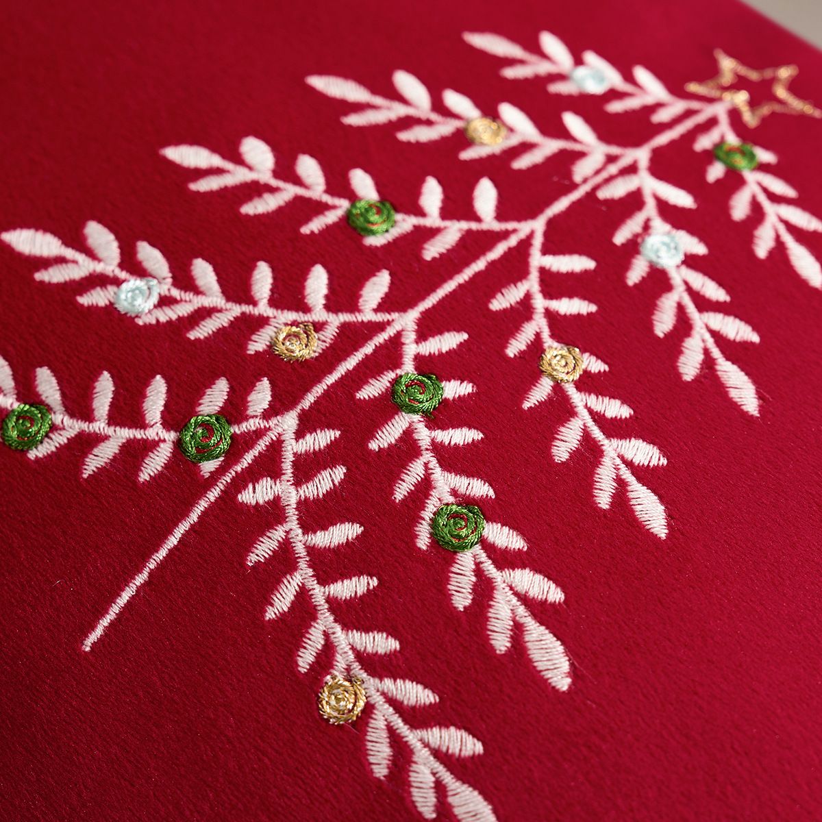 Christmas Tree Embroidered Plush Lumbar Throw Pillow Cover 12 x 20 Inch 1 Pack