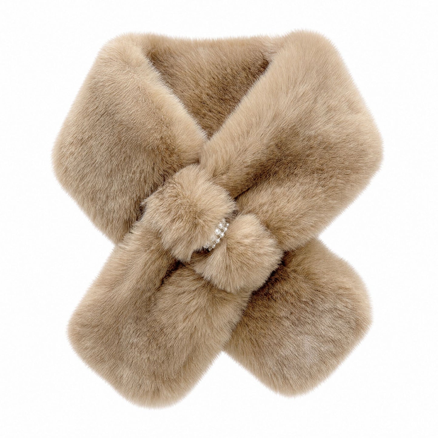 Plush Faux Fur Pull Through Scarf Soft Winter Neck Wrap with Jeweled Accent 31.5*4.7 Inches