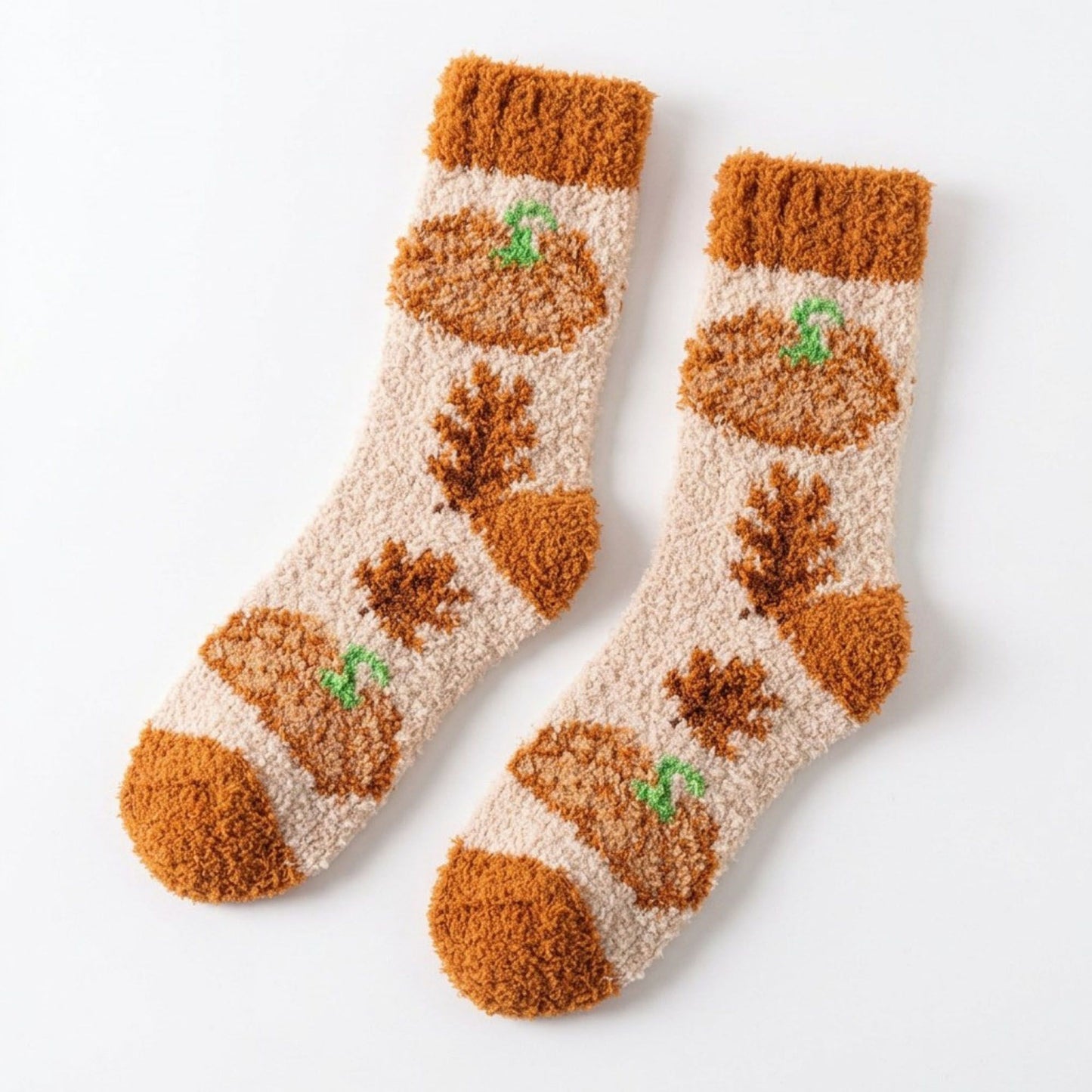 Fuzzy Pumpkin Crew Socks 2 Pair US 5-10.5