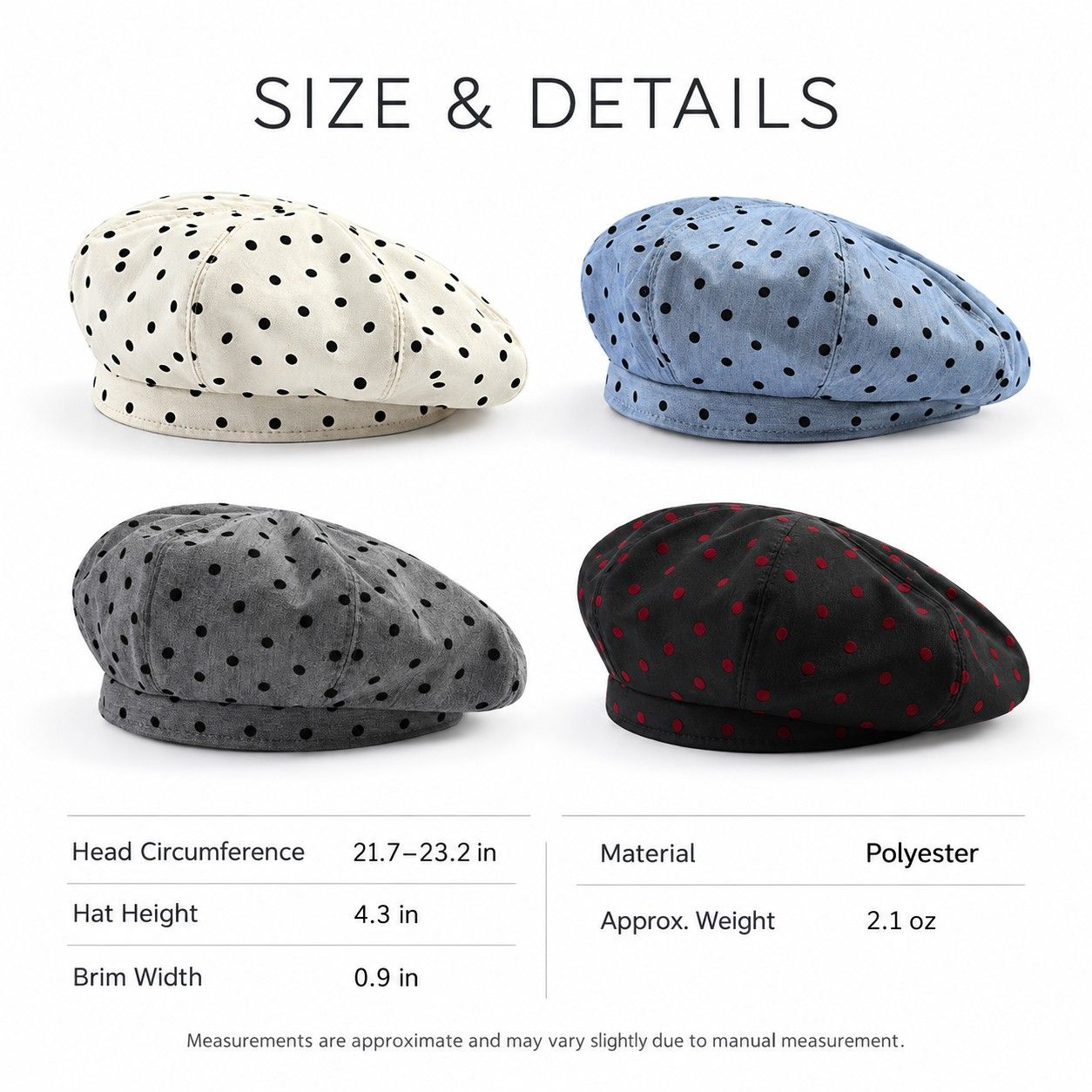 Polka Dot Beret Hat Lightweight French Painter Cap Adjustable Casual Style