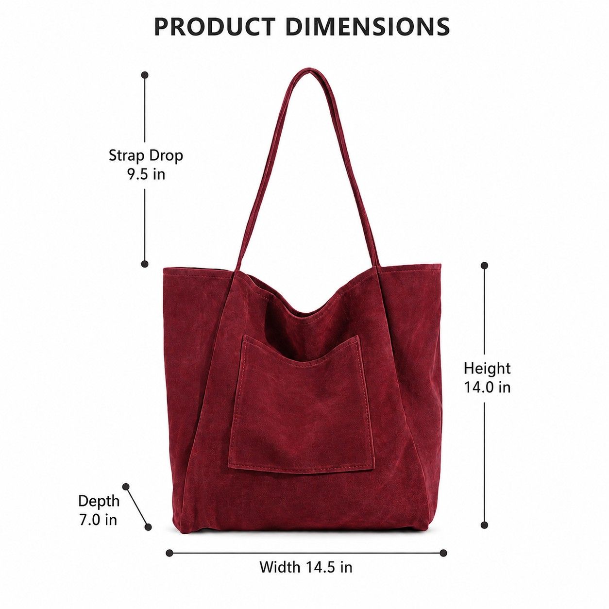 Large Faux Suede Tote Bag with Front Pocket and Double Shoulder Handles