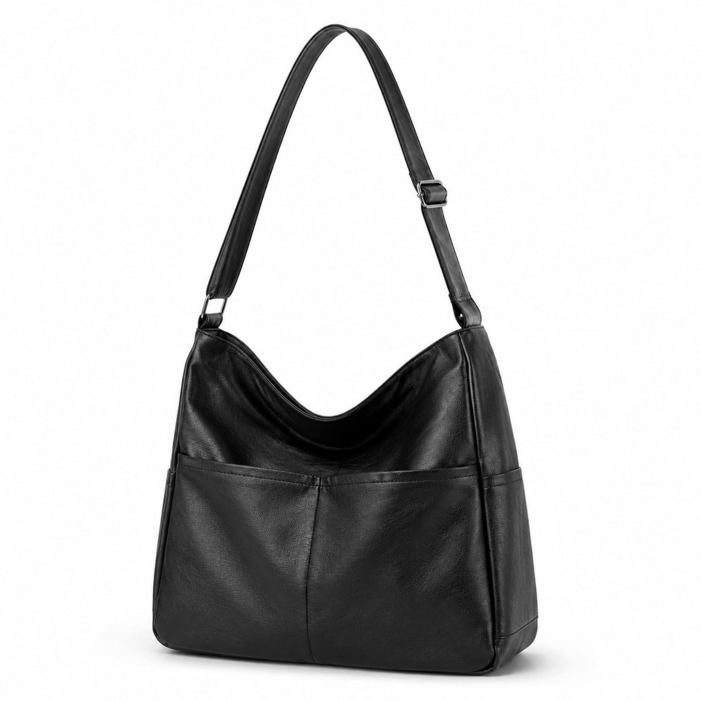 Soft Faux Leather Hobo Shoulder Bag with Front Pockets