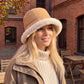 Faux Suede Bucket Hat with Faux Fur Trim Winter Hat