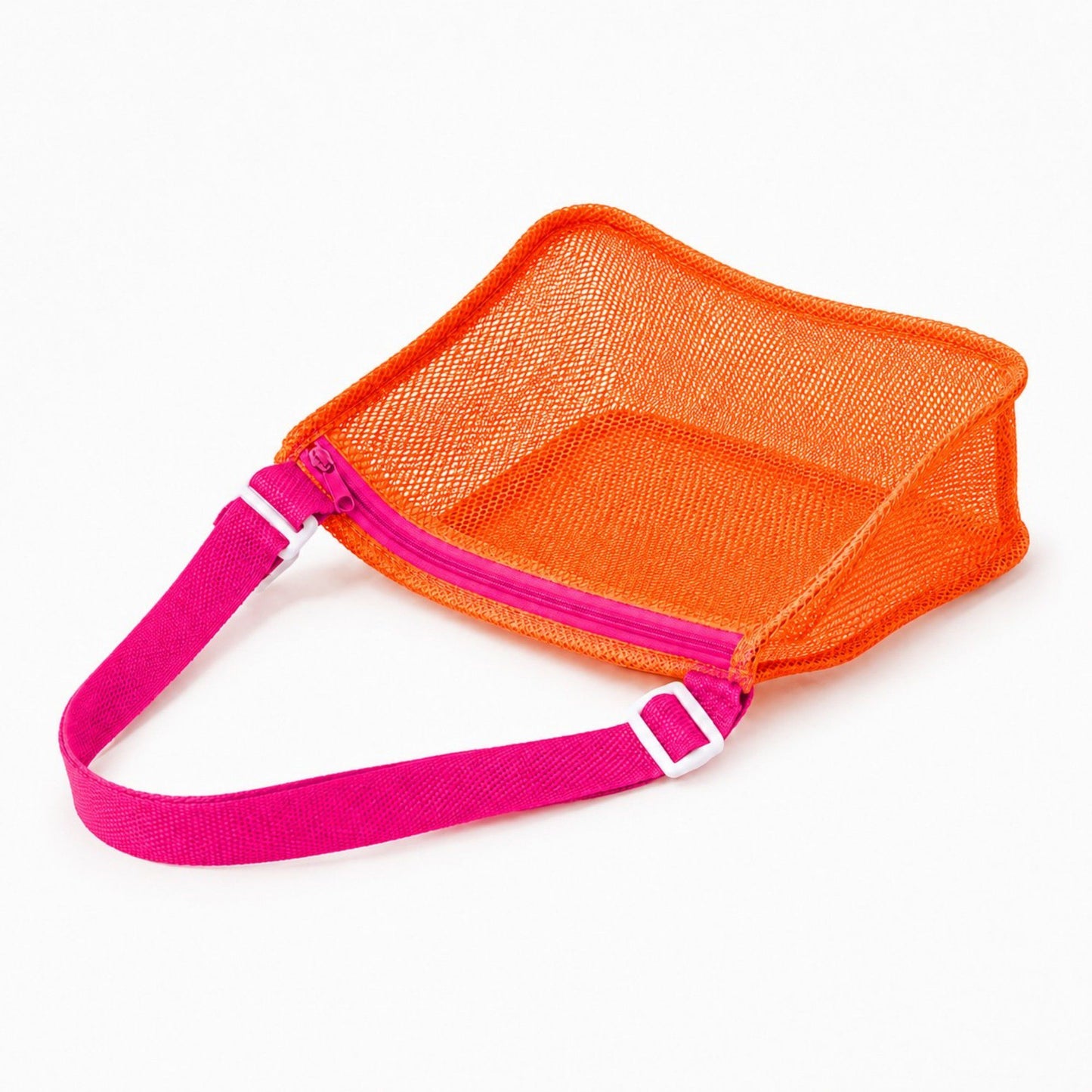 Mesh Beach Shoulder Bag with Adjustable Strap Zip Top Lightweight See Through Tote for Pool Travel