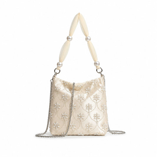 Beaded Evening Shoulder Bag Floral Embellished Clutch Purse Underarm Tote Bag for Formal Parties Weddings
