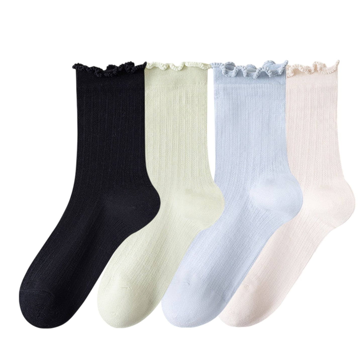 4-Pair Pack Soft Ribbed Ankle Socks with Ruffled Edge Trim Lightweight Knit Design in Multiple Color Combinations