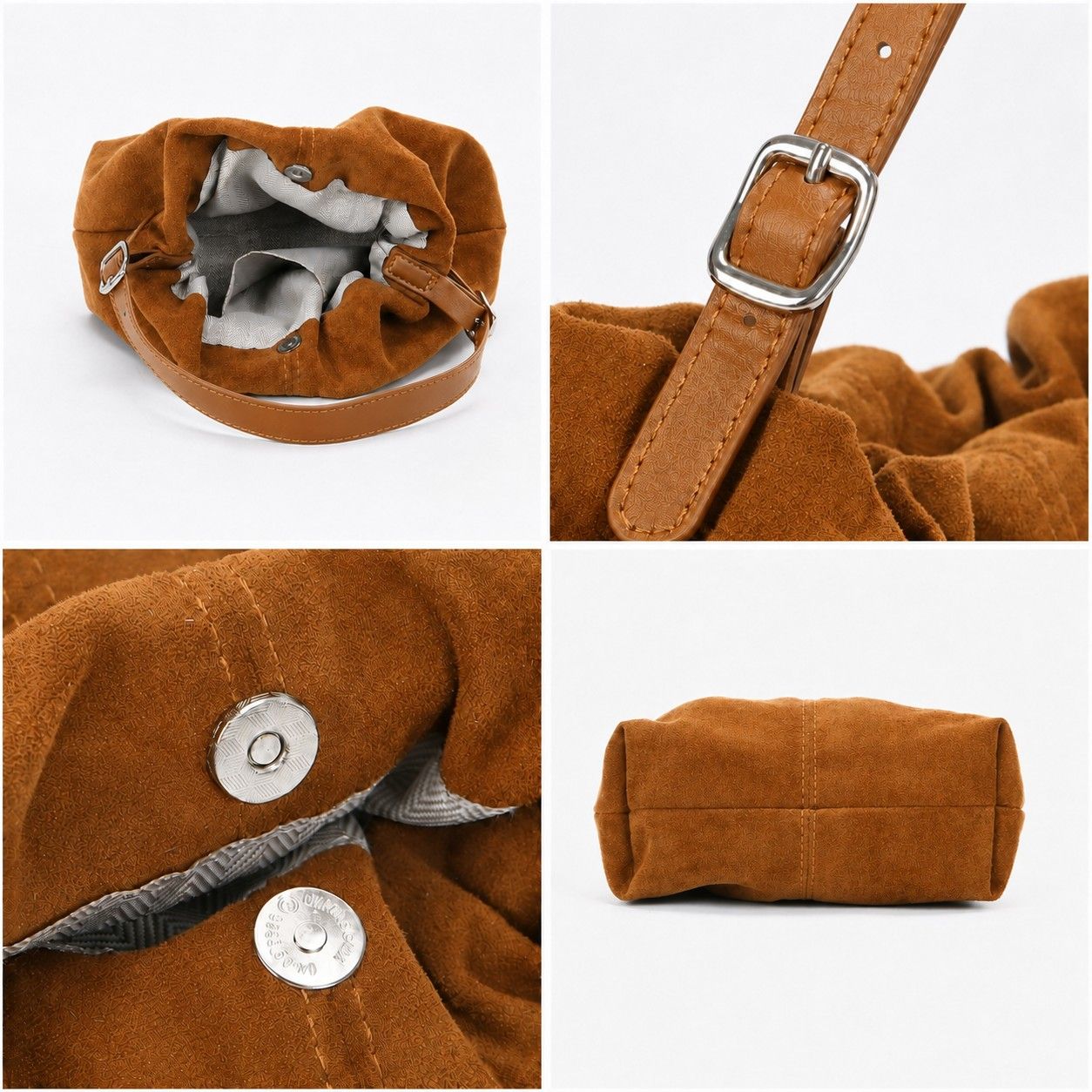 Faux Suede Hobo Shoulder Bag with Adjustable Strap Magnetic Closure and Interior Pocket