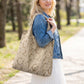 Floral Embossed Shoulder Tote Bag Soft Textured Lightweight Fabric Carryall Handbag