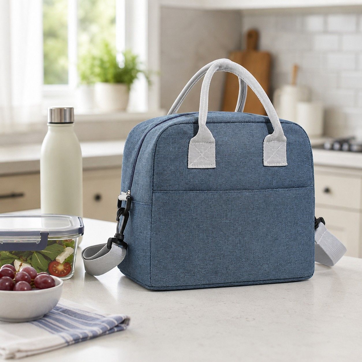 Insulated Lunch Tote Bag with Front Pocket and Adjustable Shoulder Strap