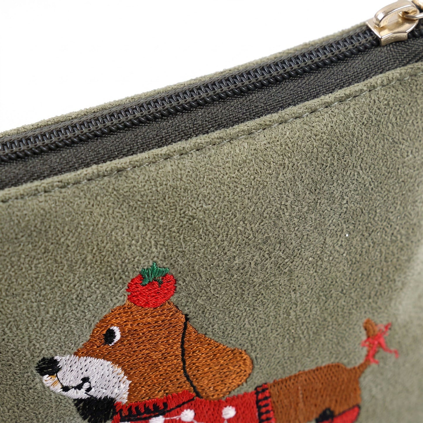 Embroidered Dachshund Zipper Pouch Small Cosmetic Bag Coin Purse Organizer
