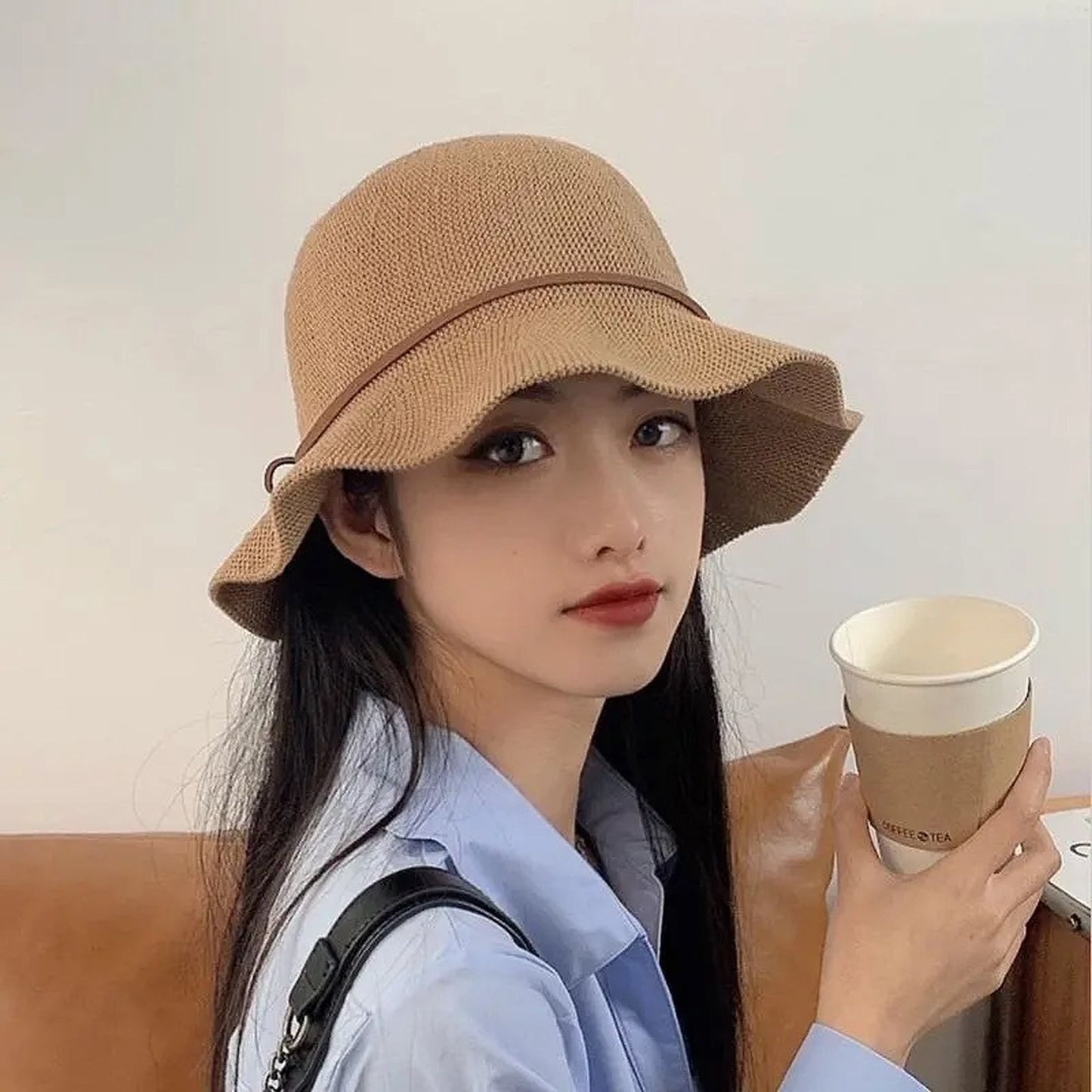 Foldable Crocheted Bucket Hat with Bow Accent