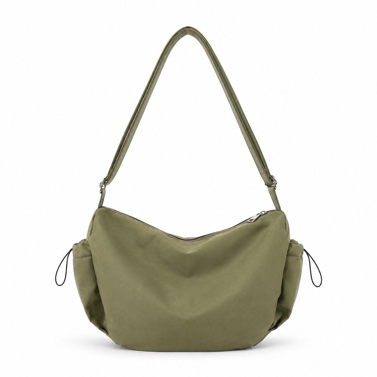 Crescent Crossbody Shoulder Bag with Side Pockets and Adjustable Strap