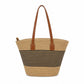 Striped Woven Straw Tote Bag Large Capacity Zip Top Shoulder Carryall Handbag