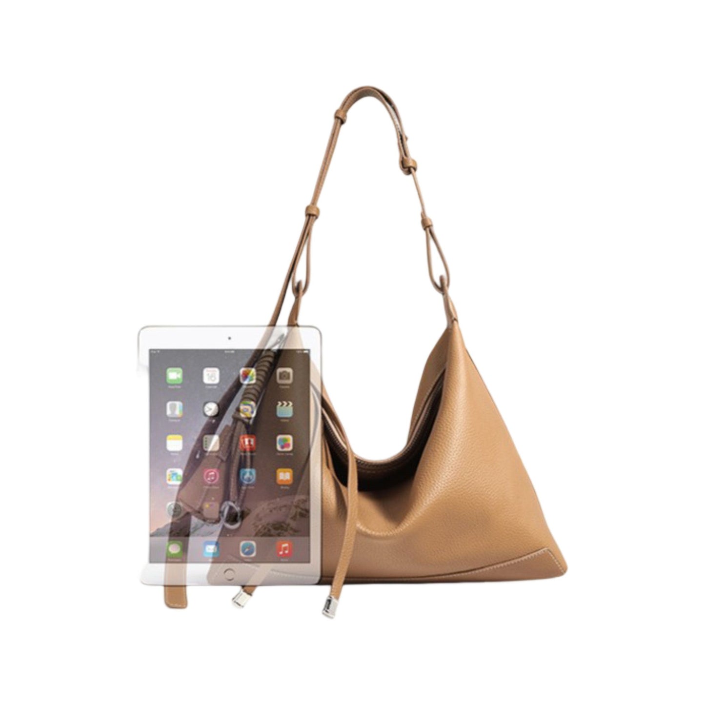 Slouchy Leather Hobo Shoulder Bag with Adjustable Strap Tassel Accent and Zip Closure