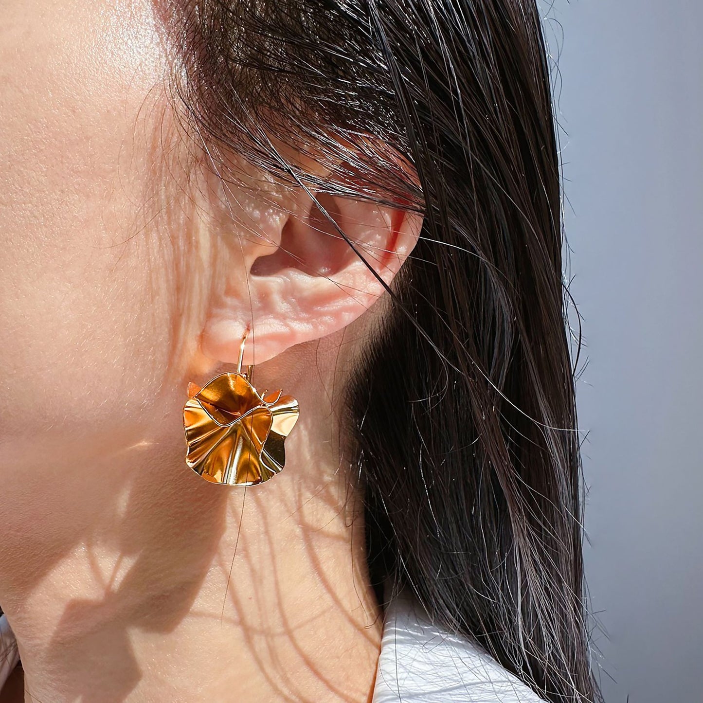 Artistic Pleated Drop Earrings - Brass Statement Earrings