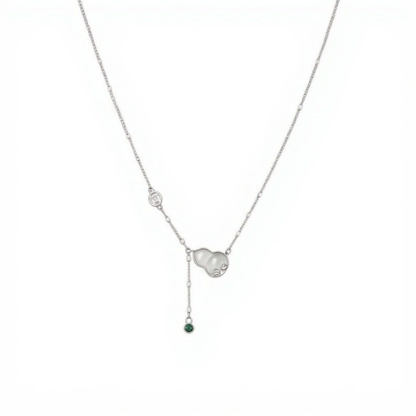 Women's Gourd Pendant Necklace with Drop Gem Accent and Delicate Chain Design