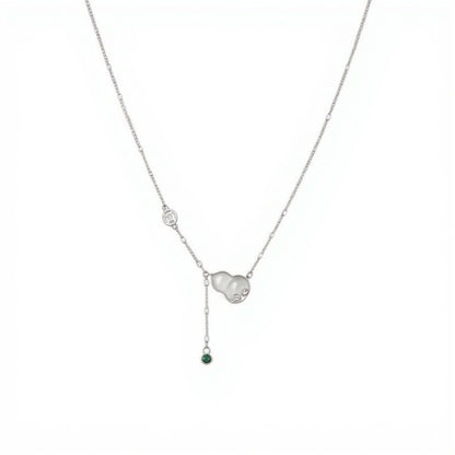 Women's Gourd Pendant Necklace with Drop Gem Accent and Delicate Chain Design