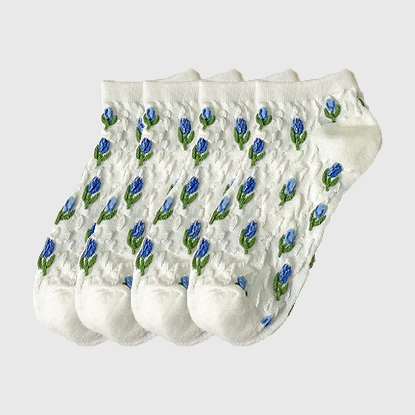 Adorable Summer Floral Embroidered Ankle Socks 4Pk